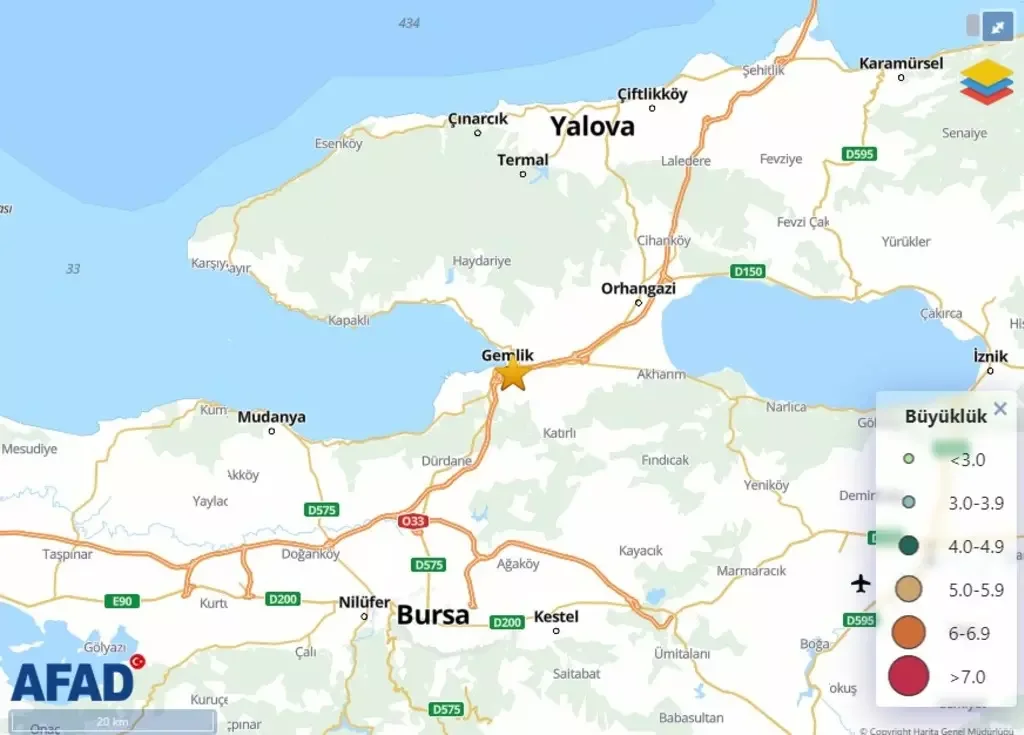 Bursa’da 4.1 Büyüklüğünde Deprem: Gemlik Merkezli Sarsıntıda Can ve Mal Kaybı Yok