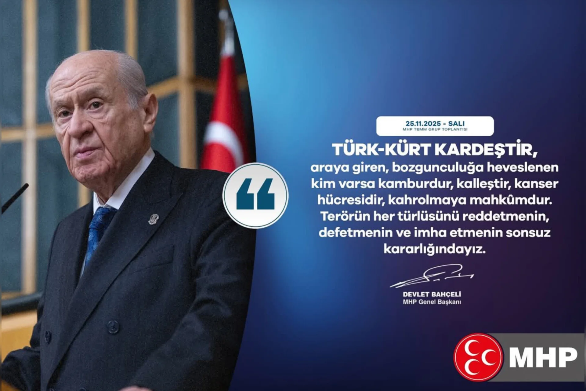MHP Genel Başkanı Devlet Bahçeli’den Teröre Karşı Net Mesaj: “Türk-Kürt Kardeştir, Bozguncular Kahrolmaya Mahkumdur”